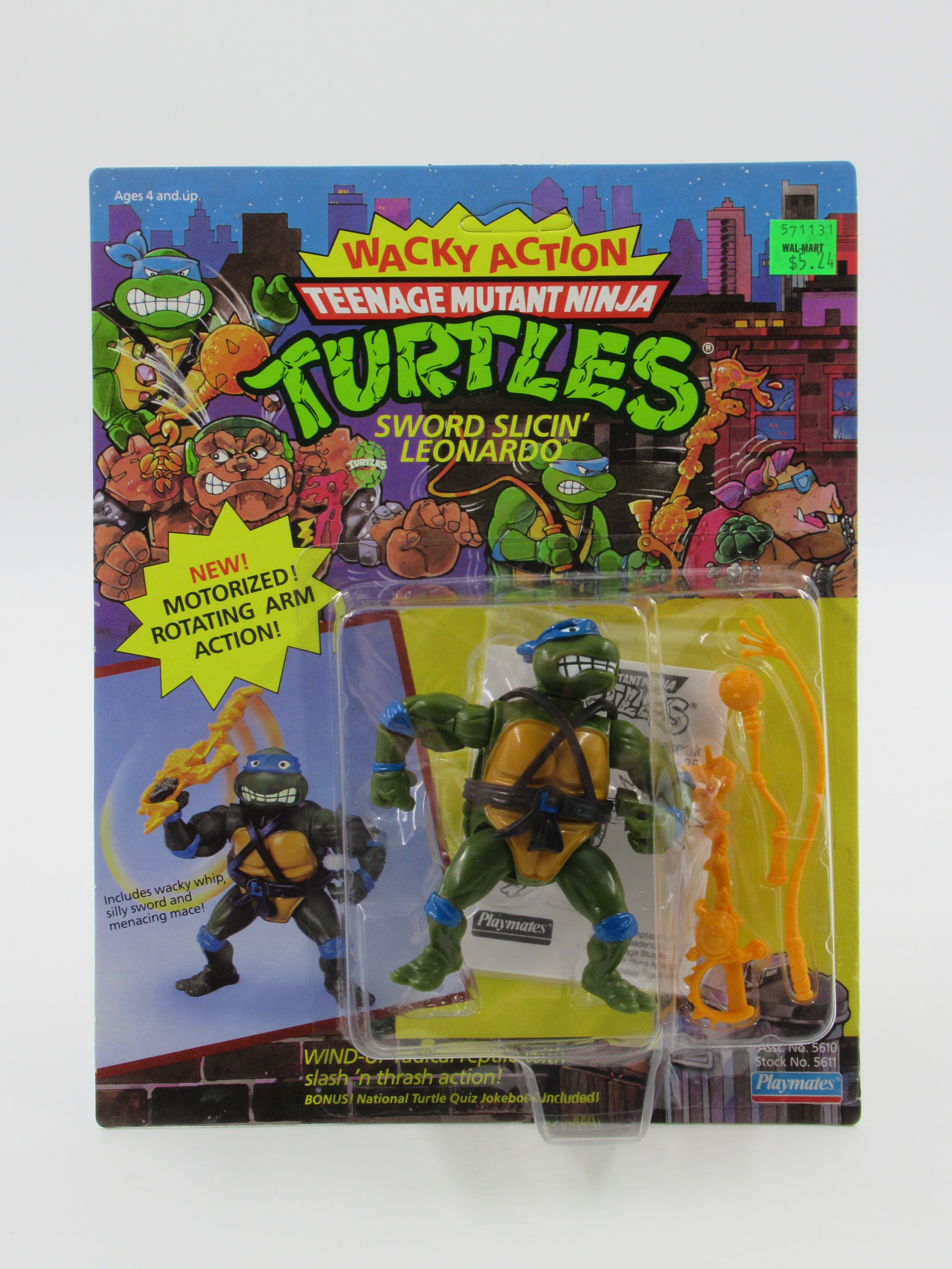 Teenage Mutant Ninja Turtles Sword Slicin' Leonardo Wacky Action 4.5" Figure TMNTs - Playmates (1990)